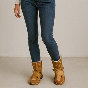 Mini Boden Real Fur Deer Boots Brown Real Fur Lined Ankle Zip Winter Shoes Siz39